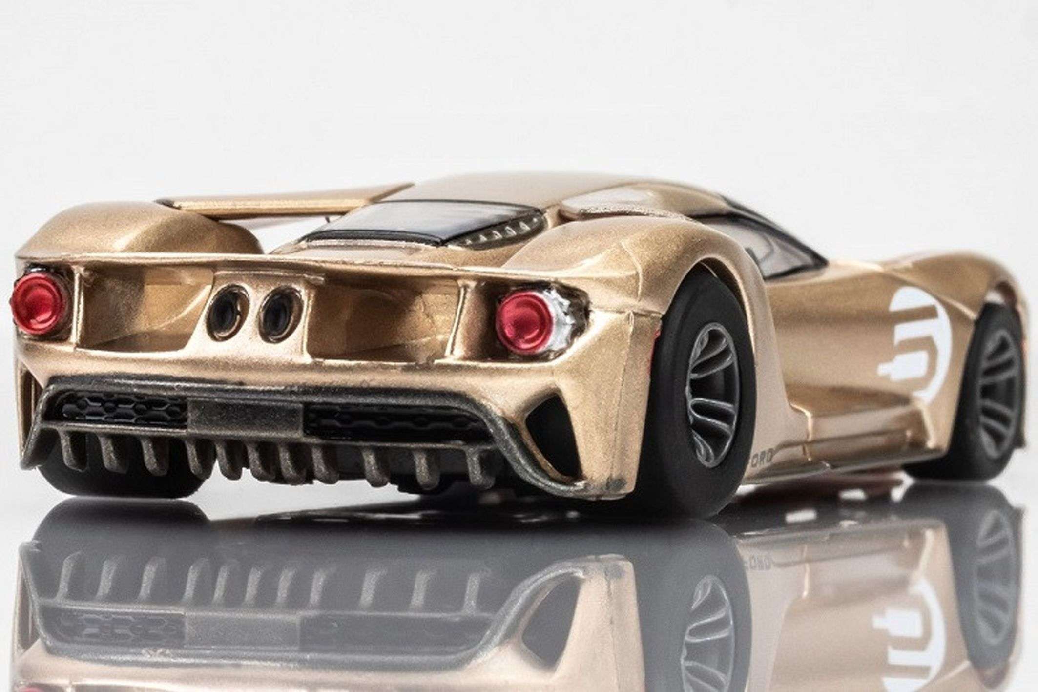 Ford GT heritage gold HO slot car rear view